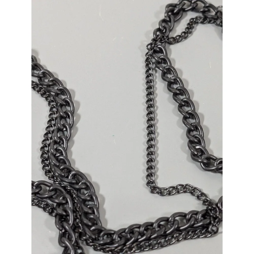 Black Metallic‎ Double Chain Long Layer Red Glass Bead Necklace Gothic 40